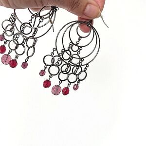 Black and Pink Chandelier Earrings with Cascading Design